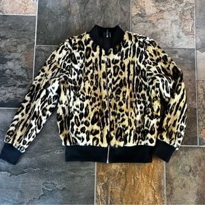 Faux Fur Animal Print Bomber Jacket